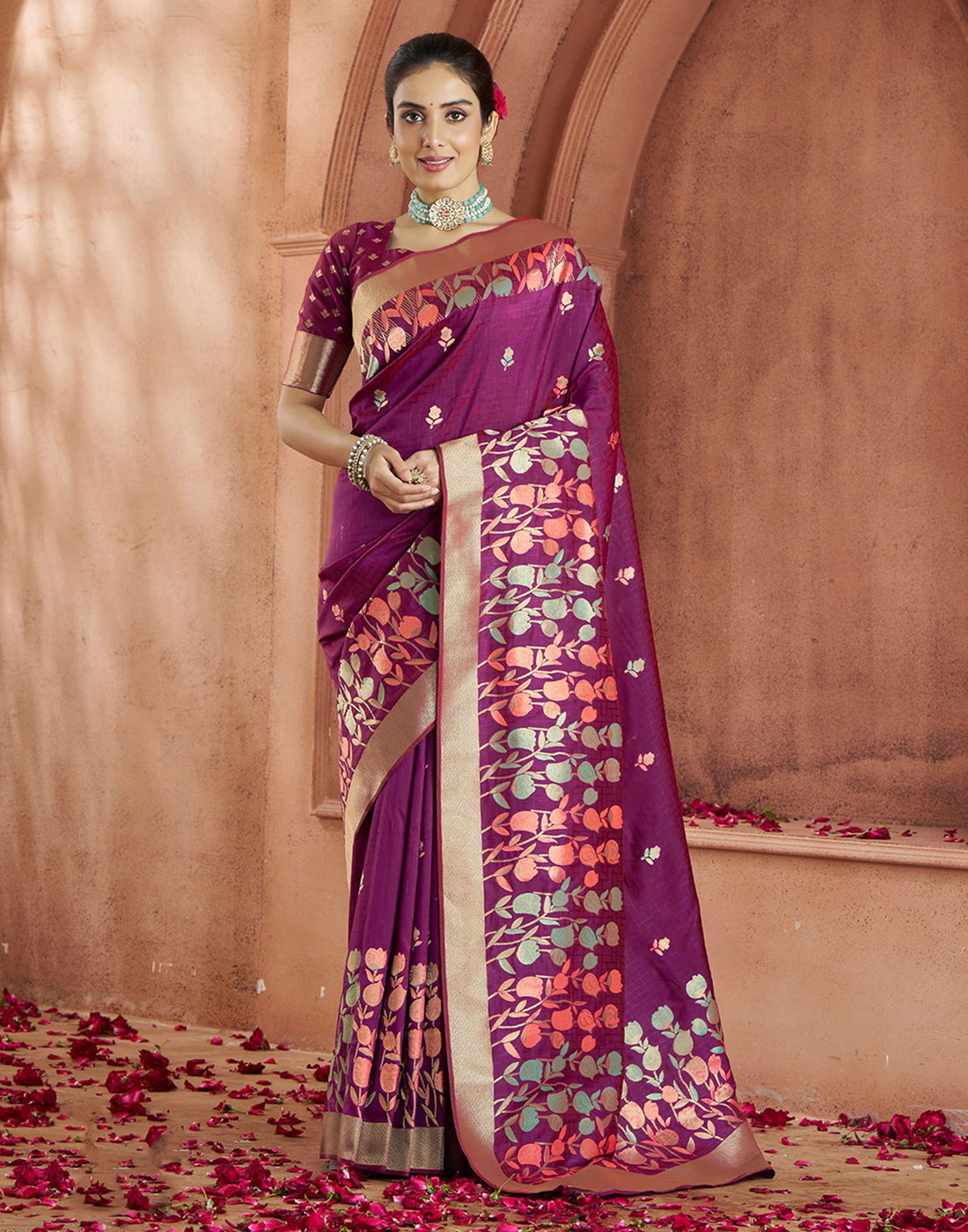 Wine Silk Woven Saree