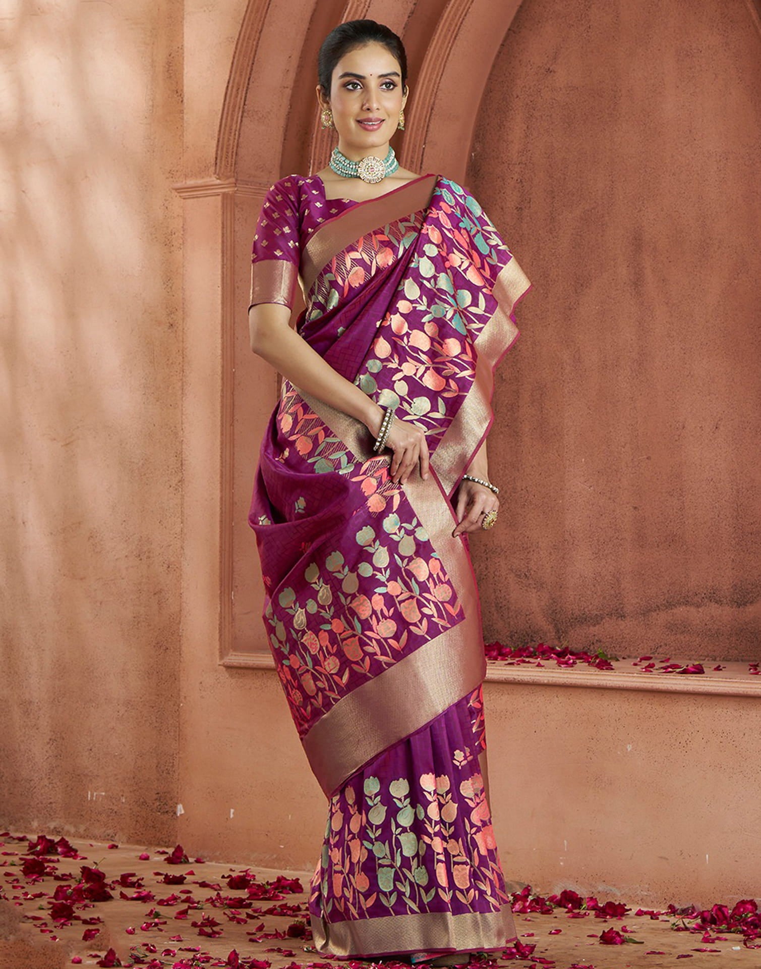 Wine Silk Woven Saree