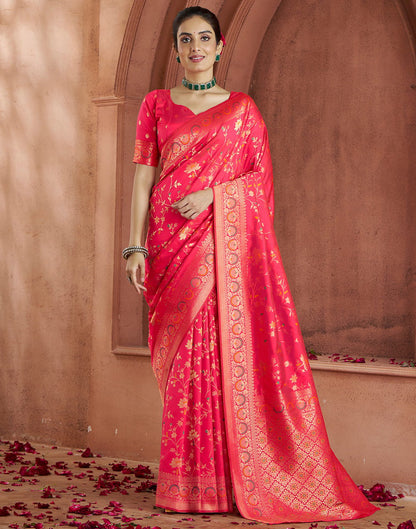 Punch Pink Silk Woven Banarasi Saree