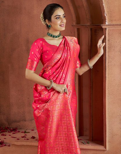 Punch Pink Silk Woven Banarasi Saree