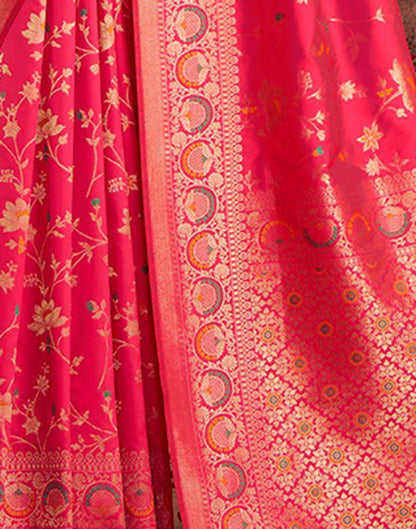 Punch Pink Silk Woven Banarasi Saree