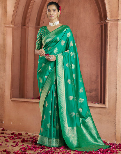 Teal Green Silk Woven Banarasi Saree