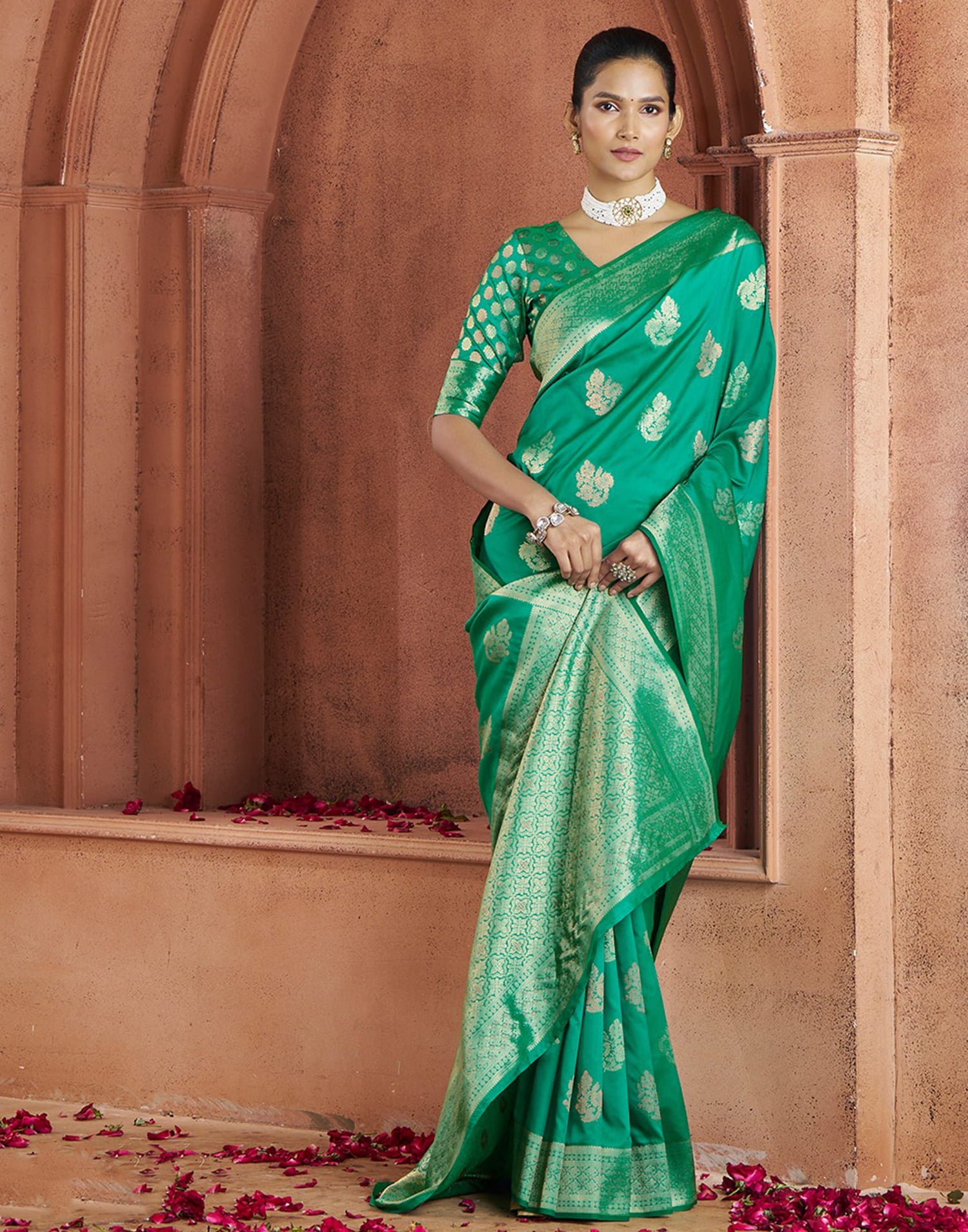 Teal Green Silk Woven Banarasi Saree