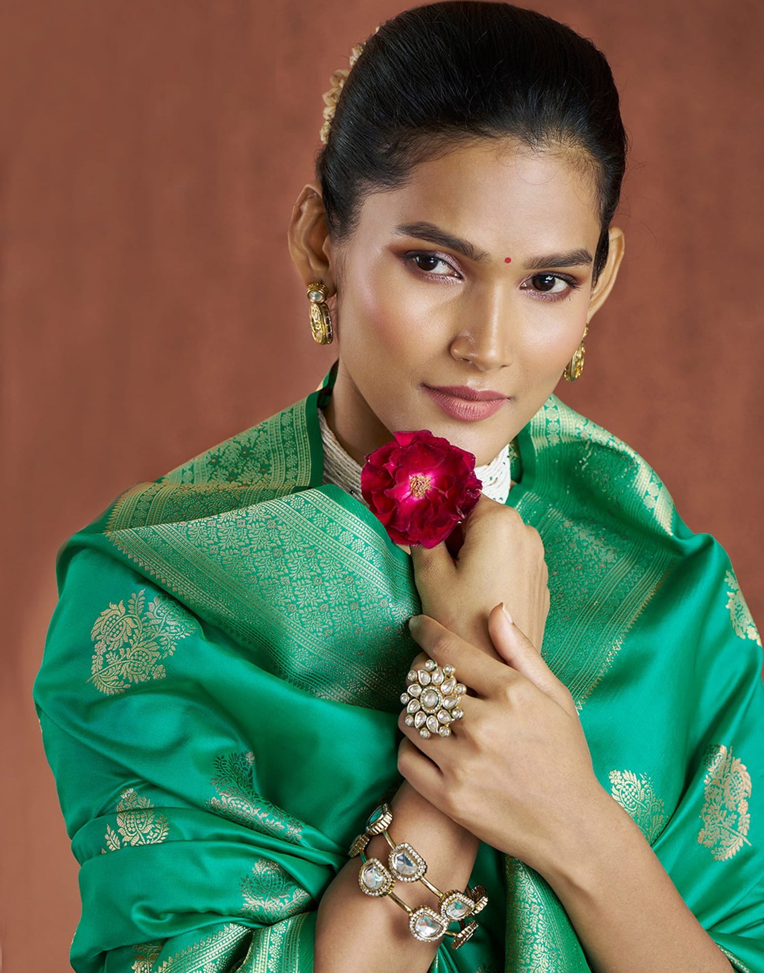 Teal Green Silk Woven Banarasi Saree