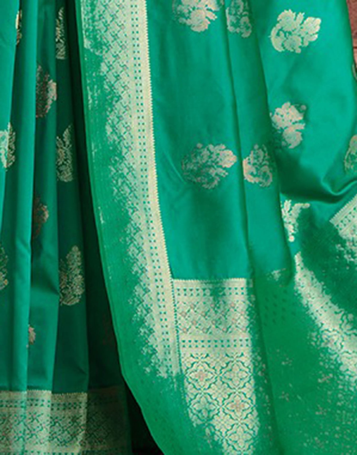 Teal Green Silk Woven Banarasi Saree