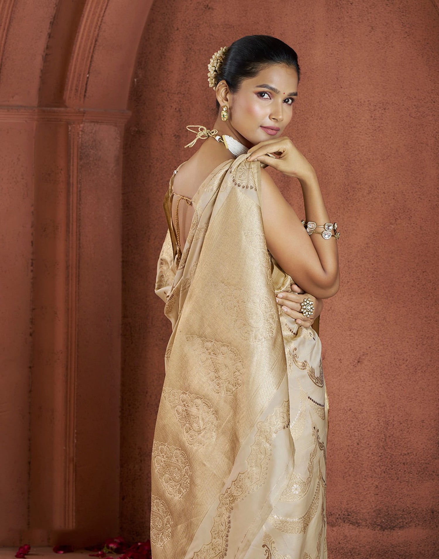 Beige Silk Woven Banarasi Saree