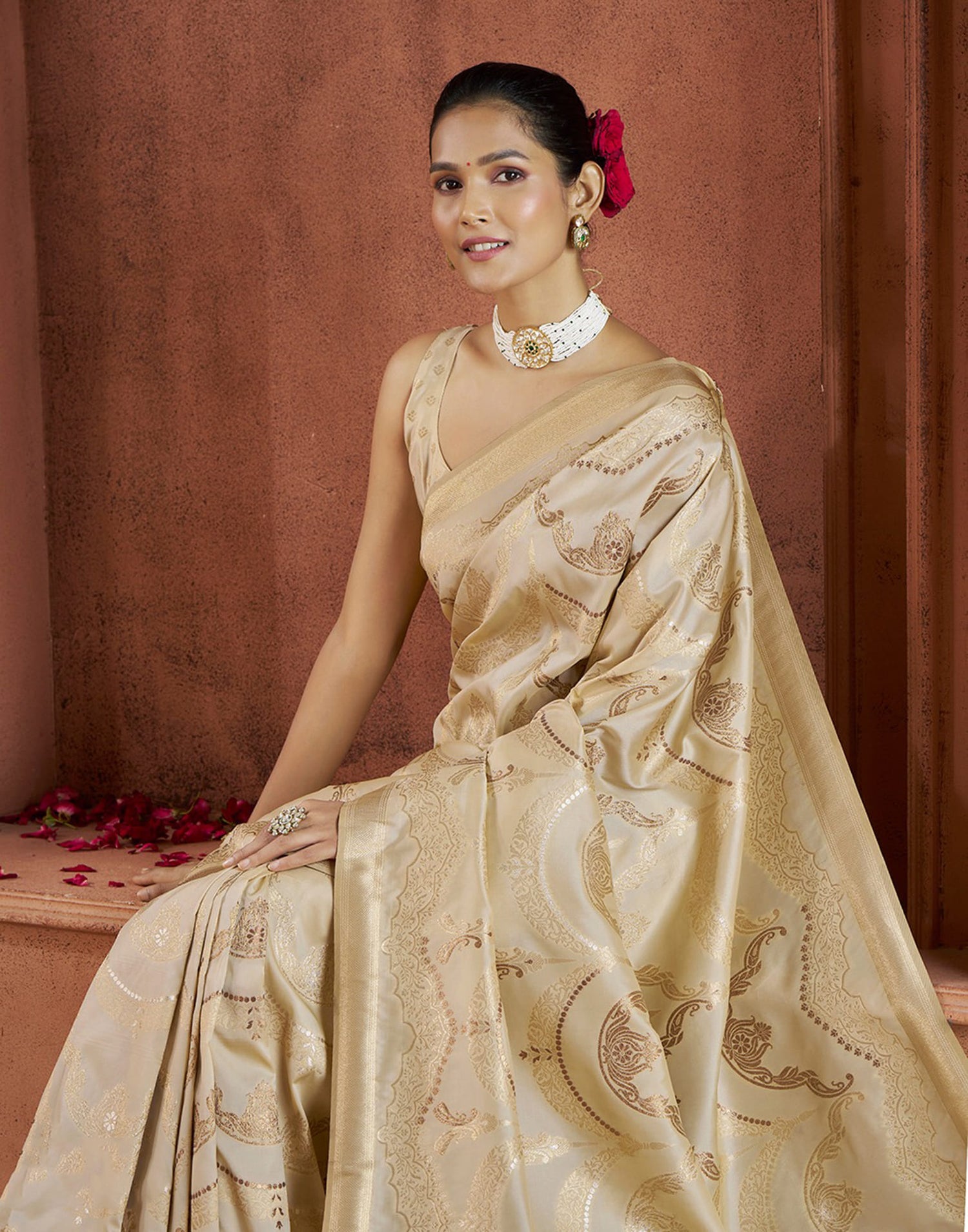 Beige Silk Woven Banarasi Saree