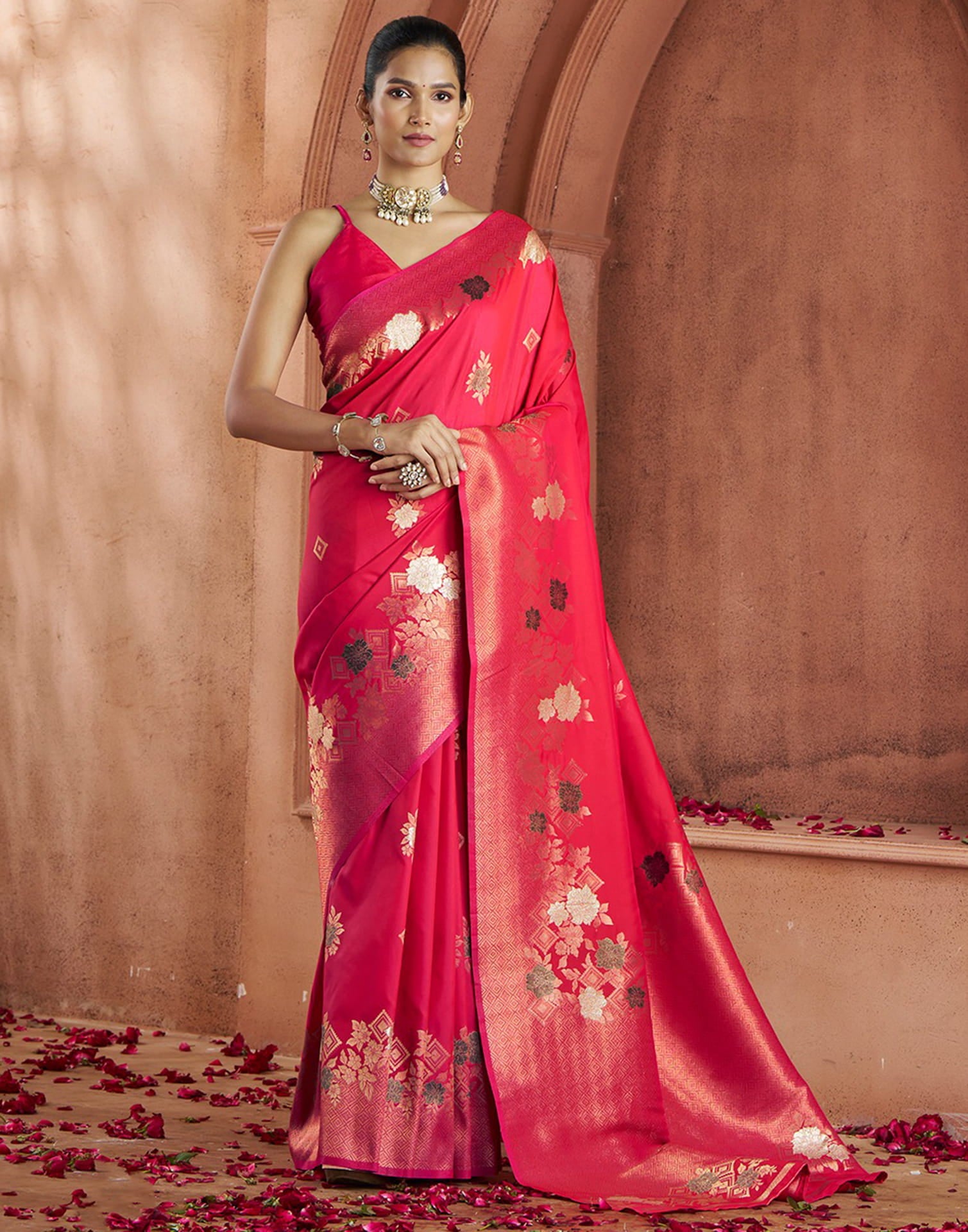 Punch Pink Silk Woven Banarasi Saree