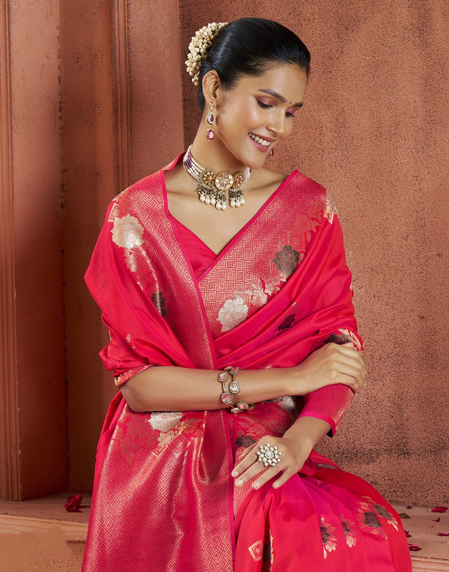 Punch Pink Silk Woven Banarasi Saree