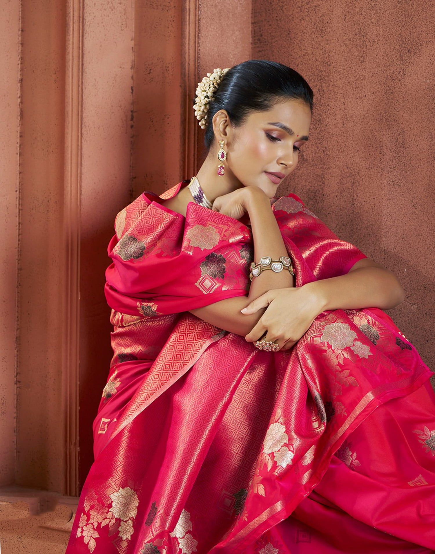 Punch Pink Silk Woven Banarasi Saree