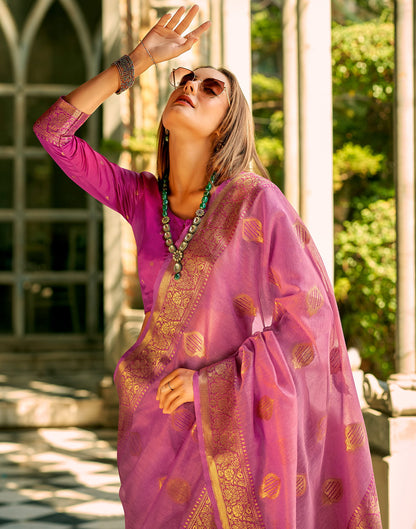 Pink Silk Woven Banarasi Saree