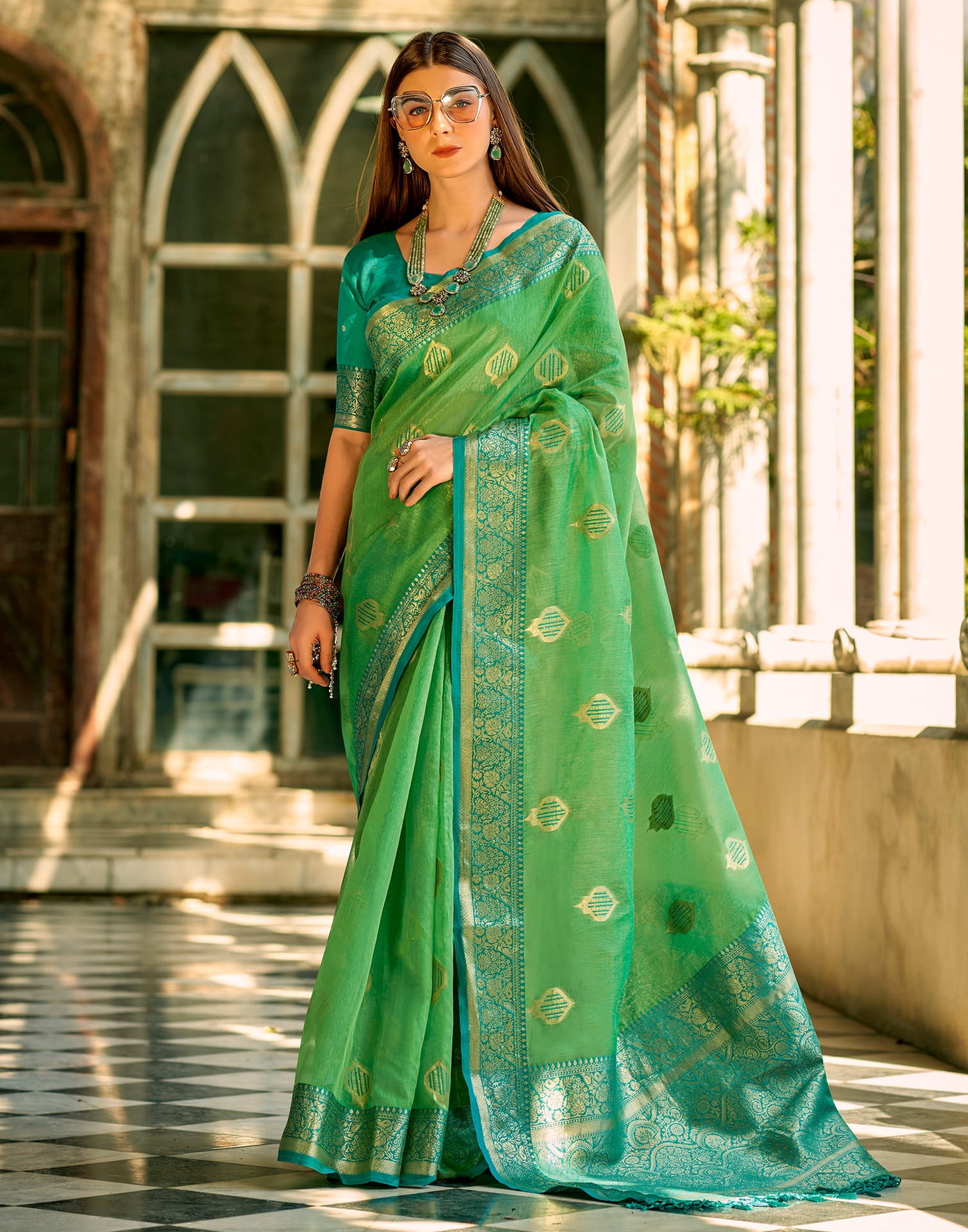 Green Silk Woven Banarasi Saree