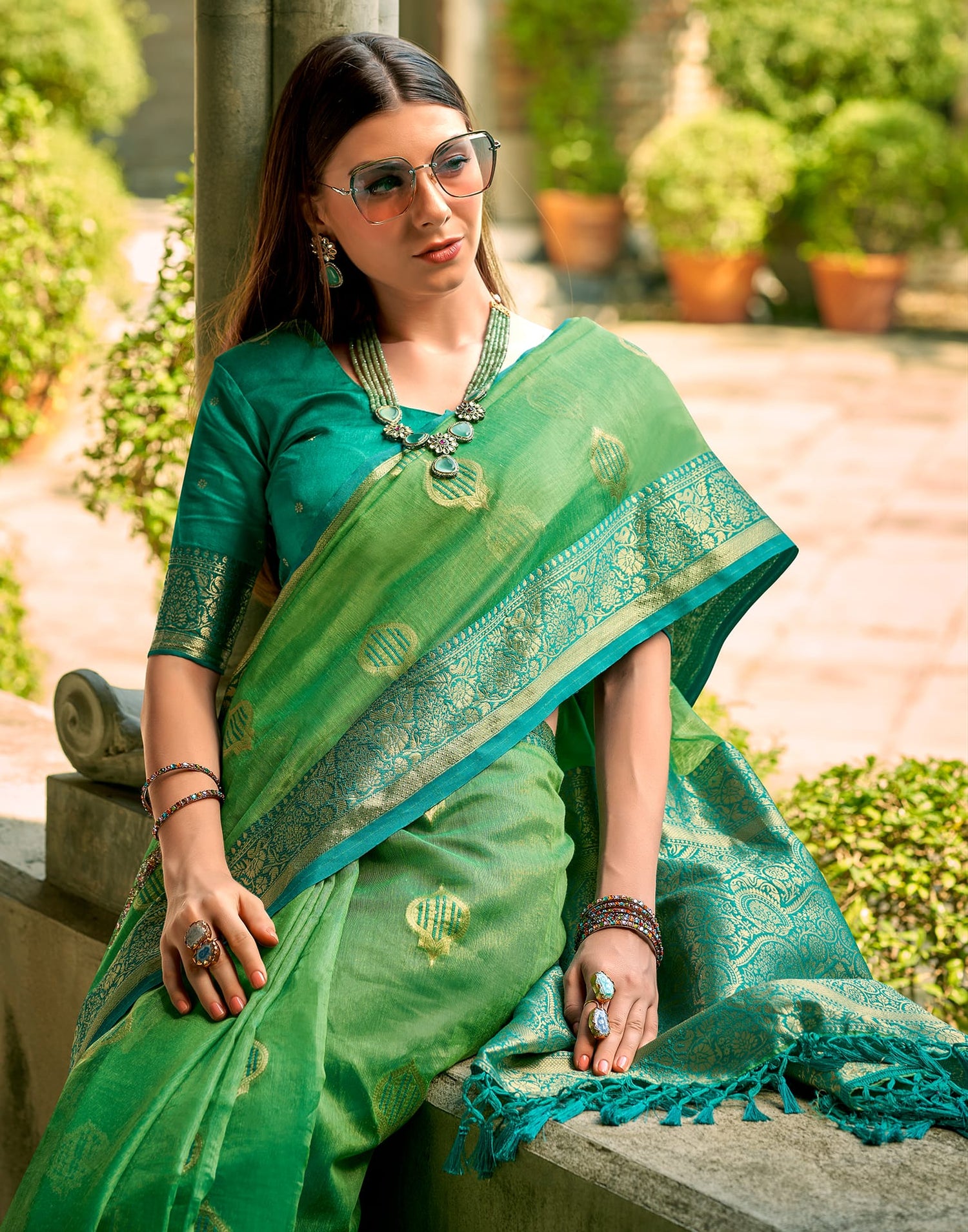 Green Silk Woven Banarasi Saree