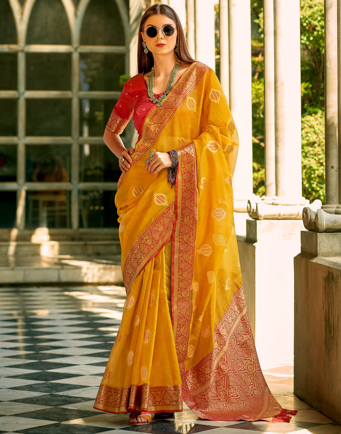 Yellow Silk Woven Banarasi Saree