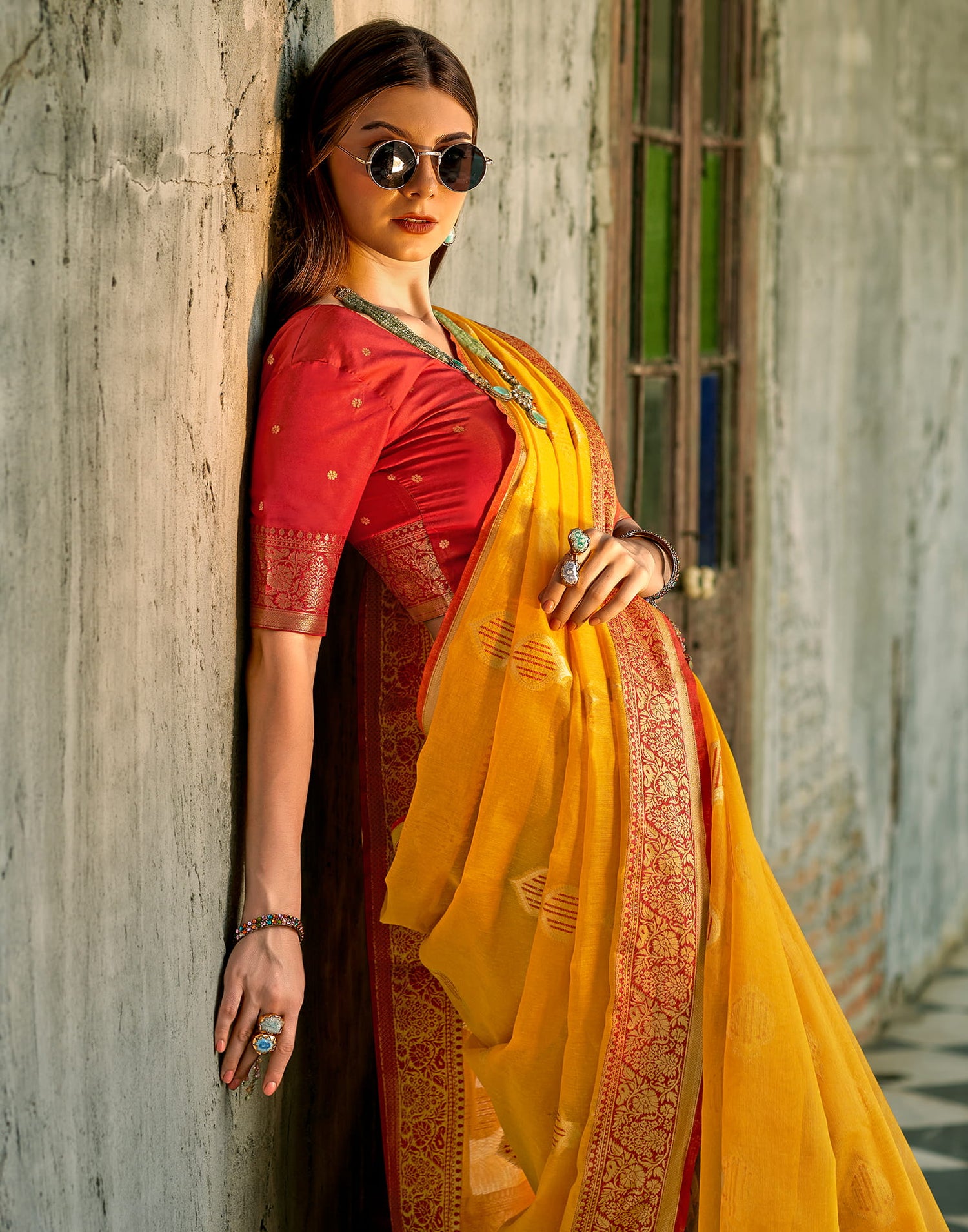 Yellow Silk Woven Banarasi Saree