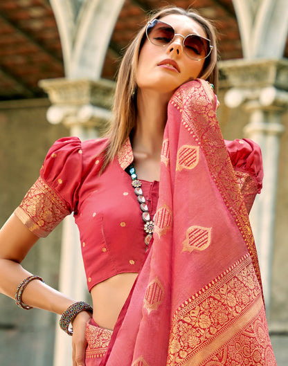 Pink Silk Woven Banarasi Saree