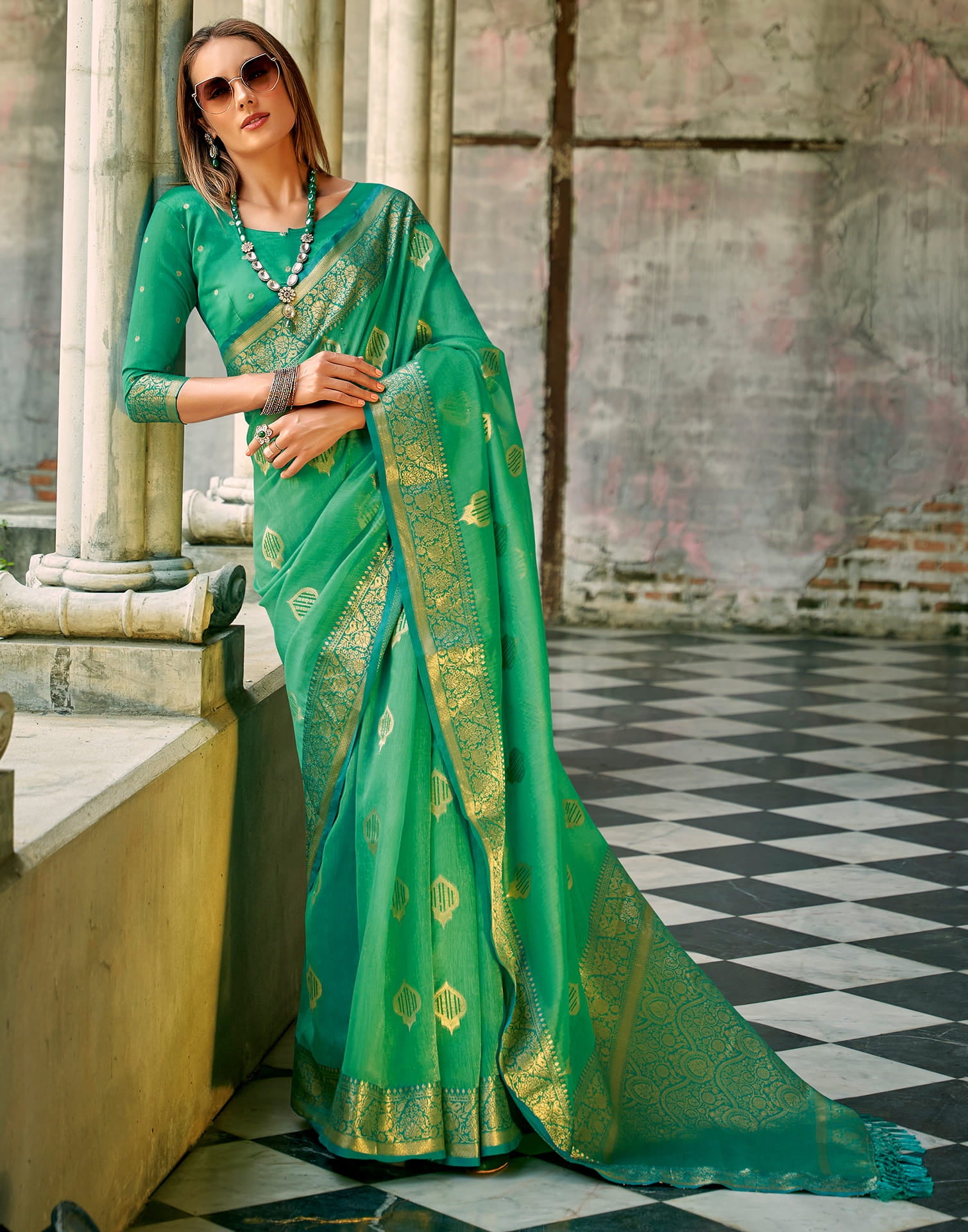 Turquoise Silk Woven Banarasi Saree