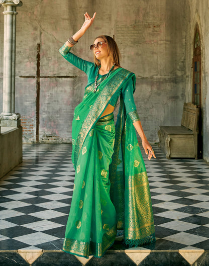 Turquoise Silk Woven Banarasi Saree