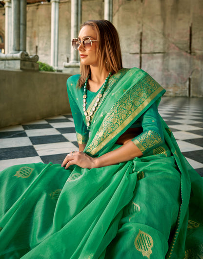 Turquoise Silk Woven Banarasi Saree