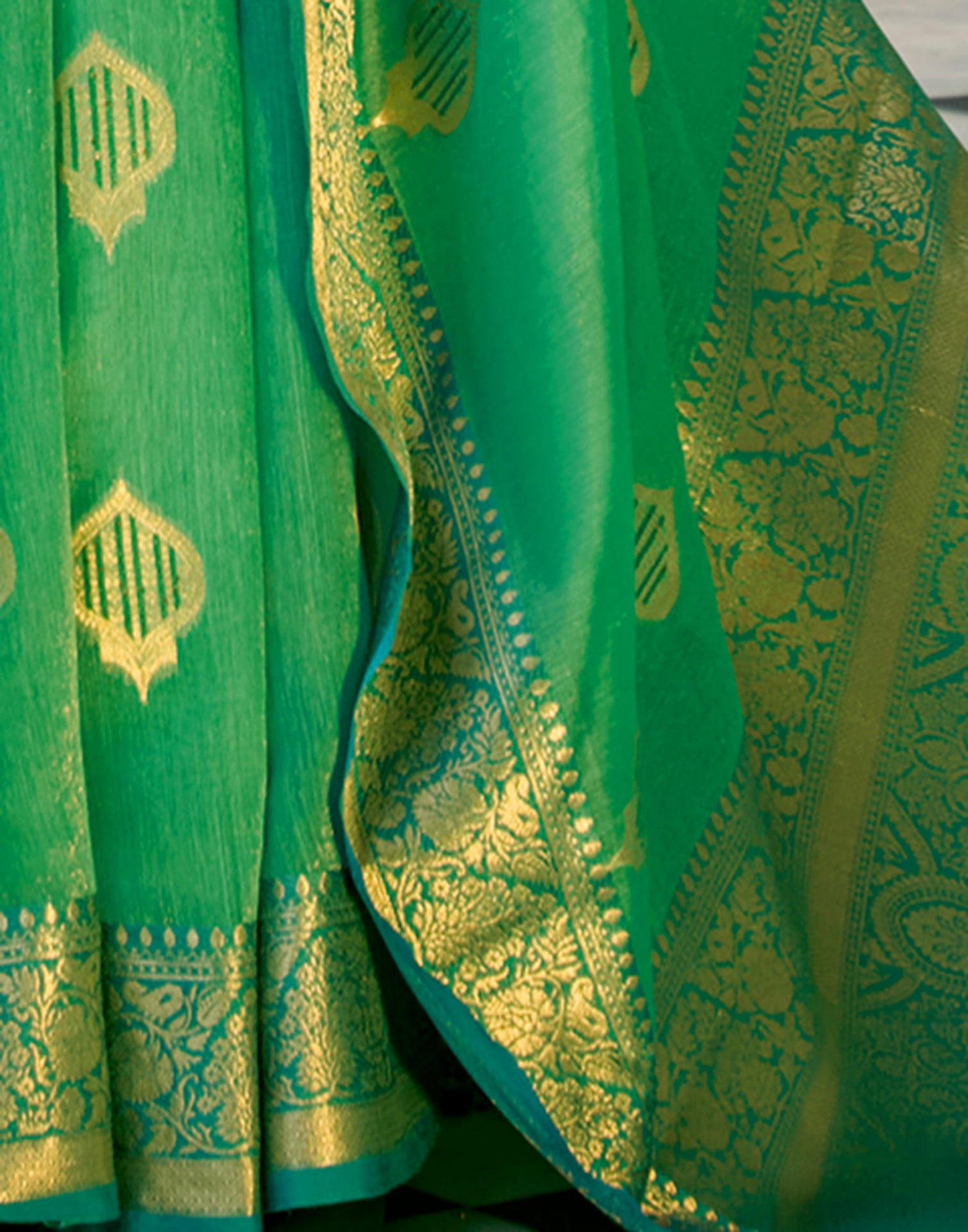 Turquoise Silk Woven Banarasi Saree