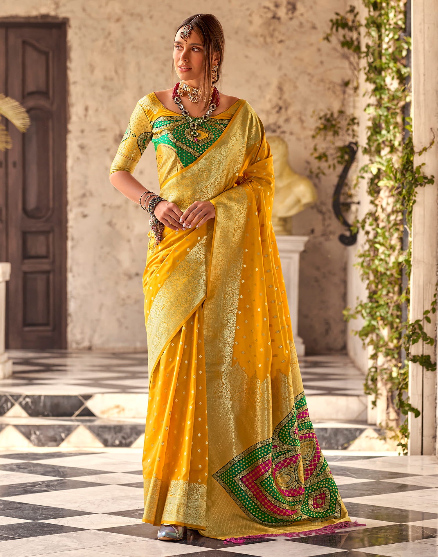 Yellow Silk Woven Banarasi Saree