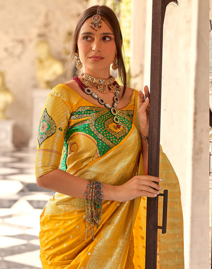 Yellow Silk Woven Banarasi Saree