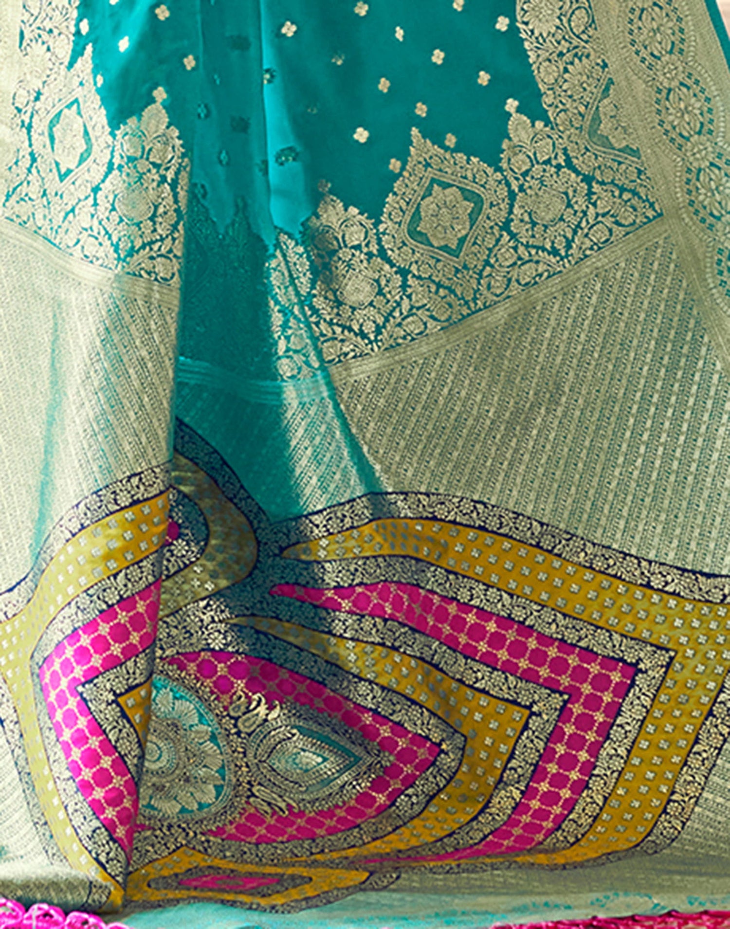 Teal Blue Silk Woven Banarasi Saree