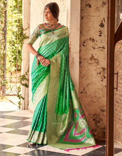 Teal Green Silk Woven Banarasi Saree