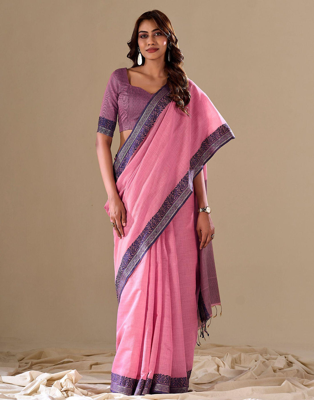 Pink Haldloom Cotton Saree