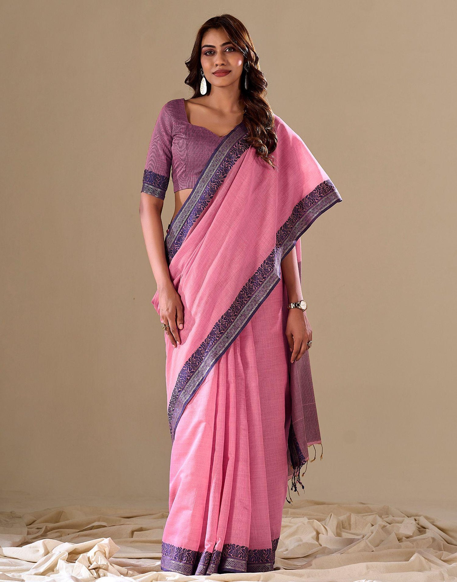 Pink Handloom Cotton Saree