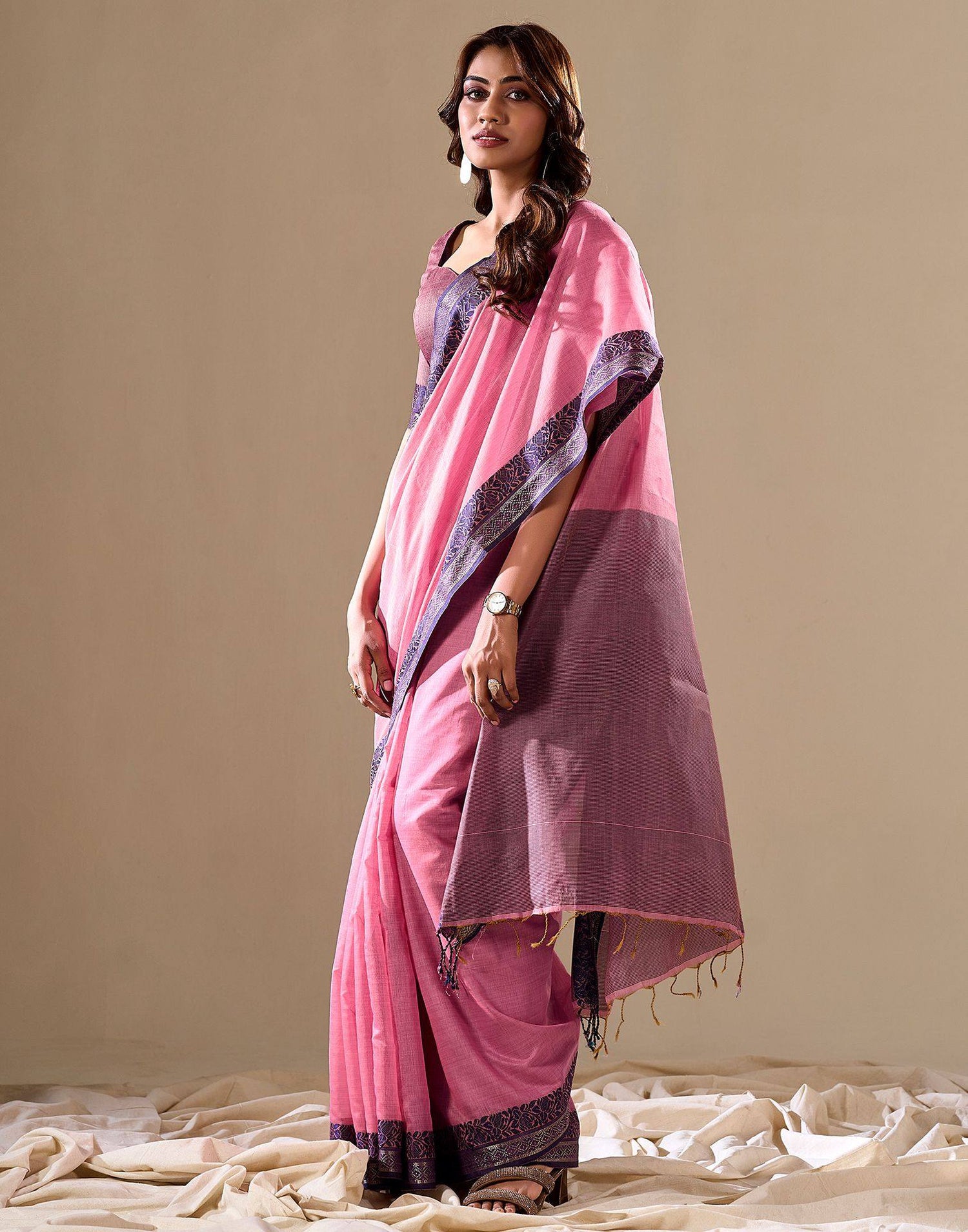 Pink Handloom Cotton Saree