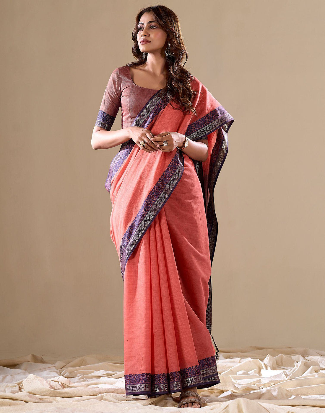 Dark Rose Pink Haldloom Cotton Saree