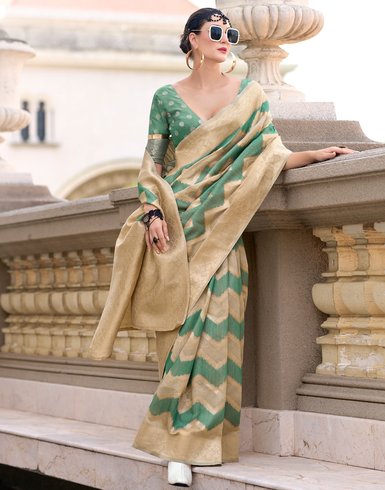 Beige Cotton Woven Saree