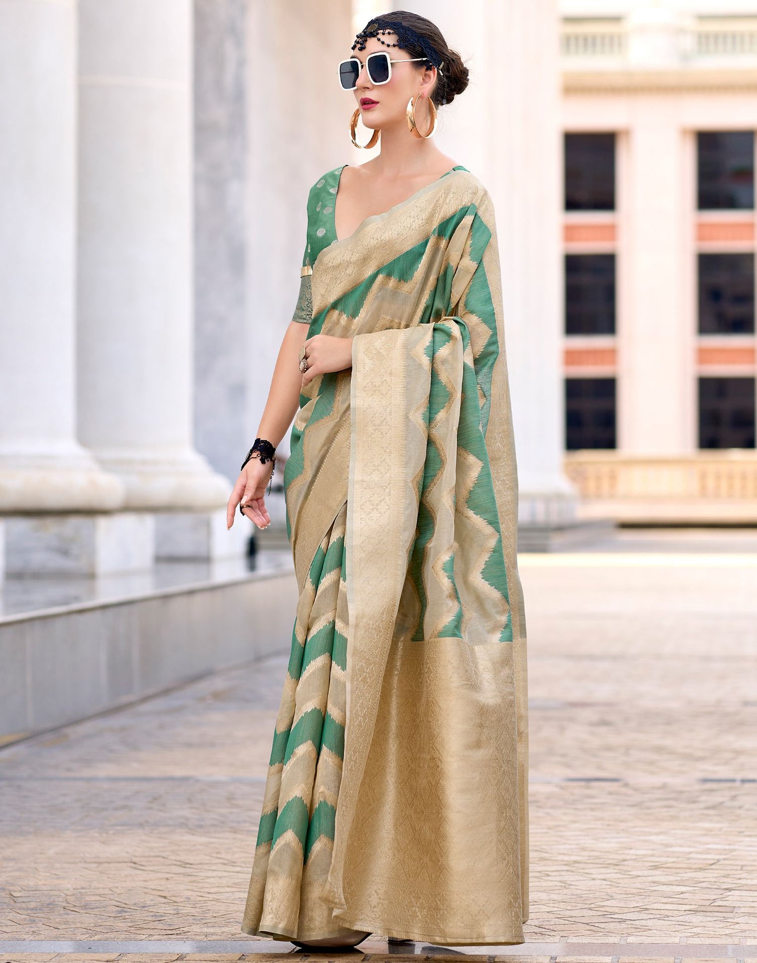 Beige Cotton Woven Saree