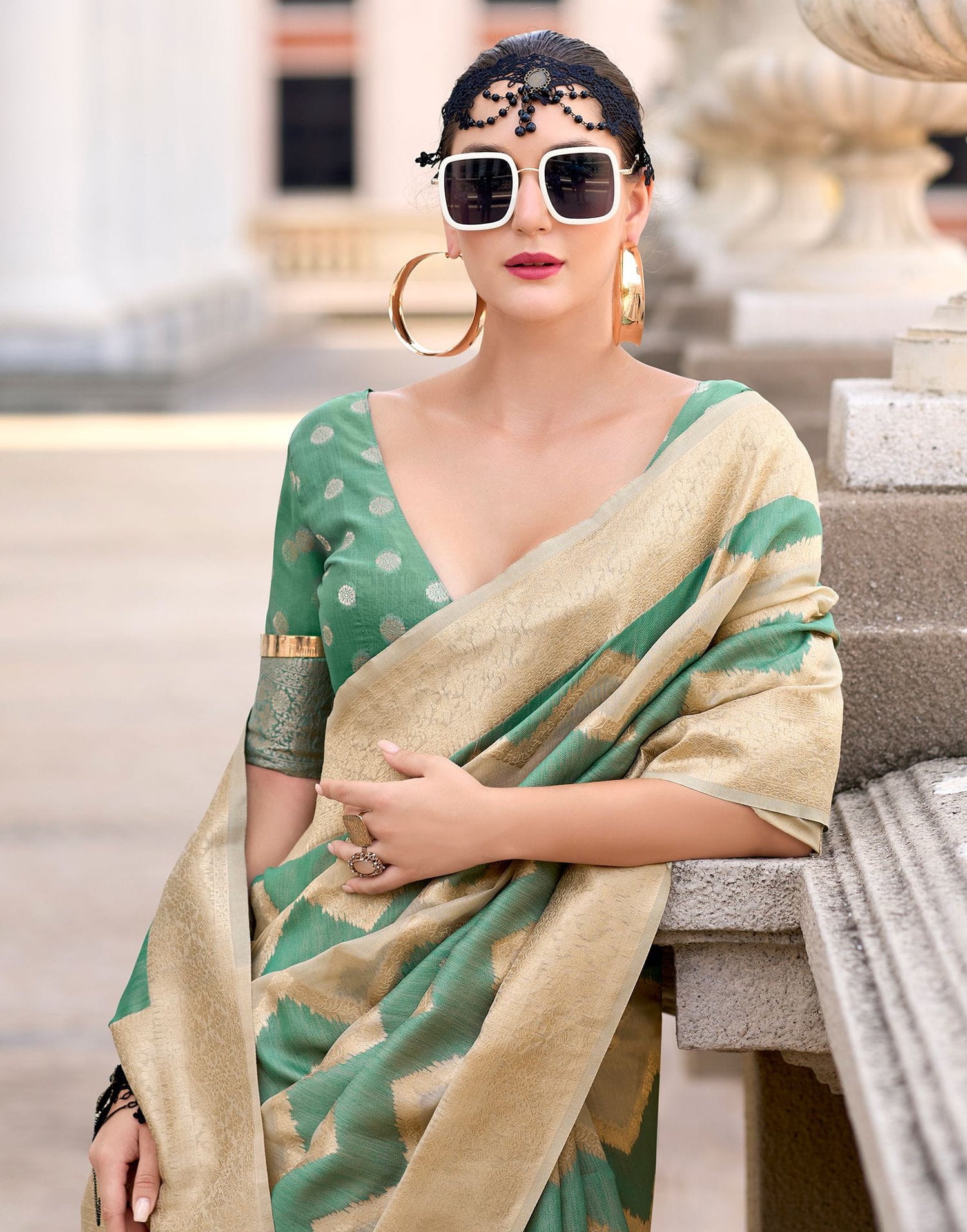 Beige Cotton Woven Saree