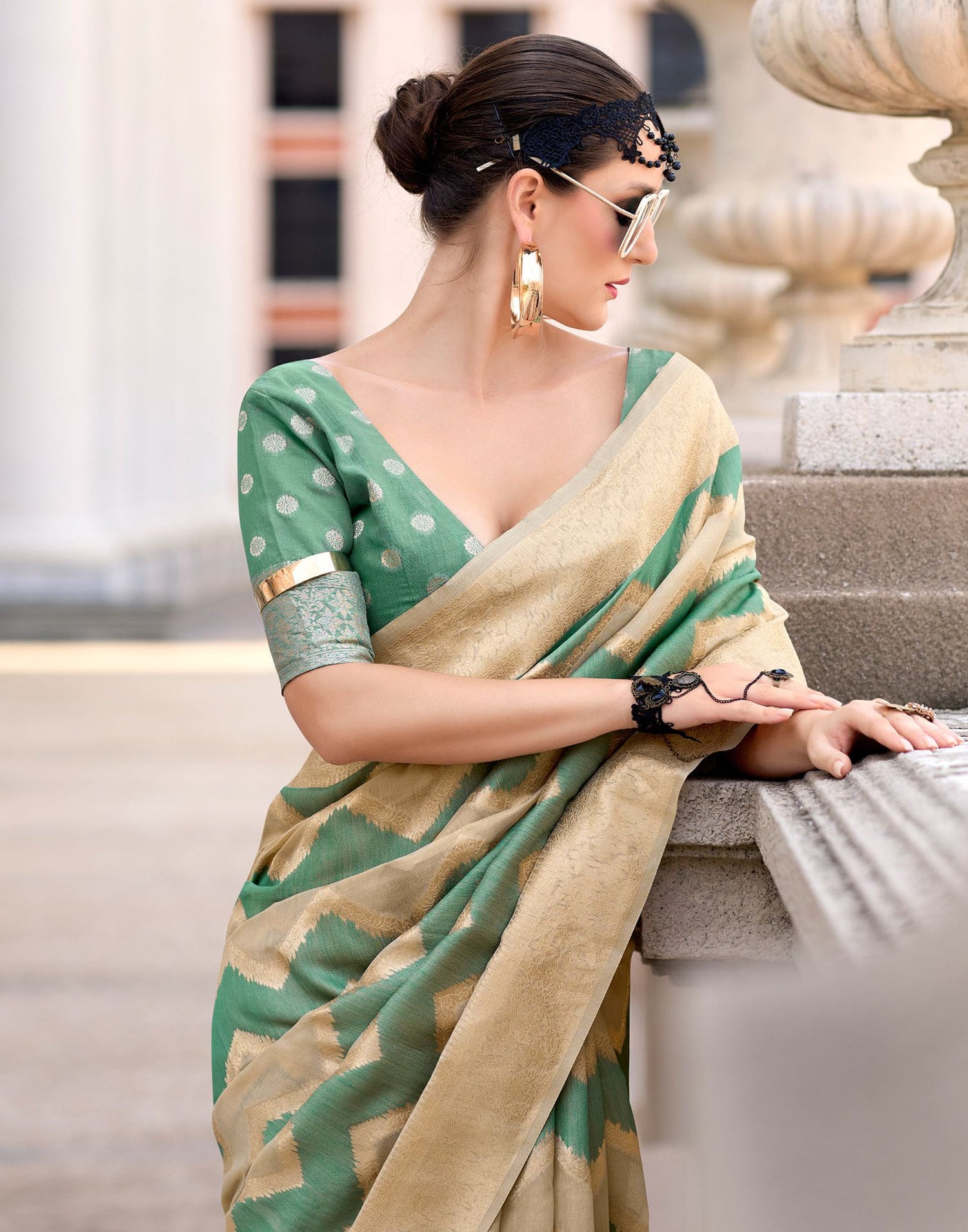 Beige Cotton Woven Saree