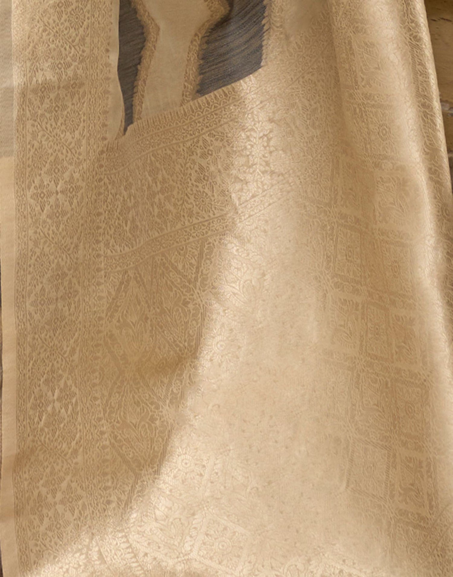 Beige Cotton Woven Saree