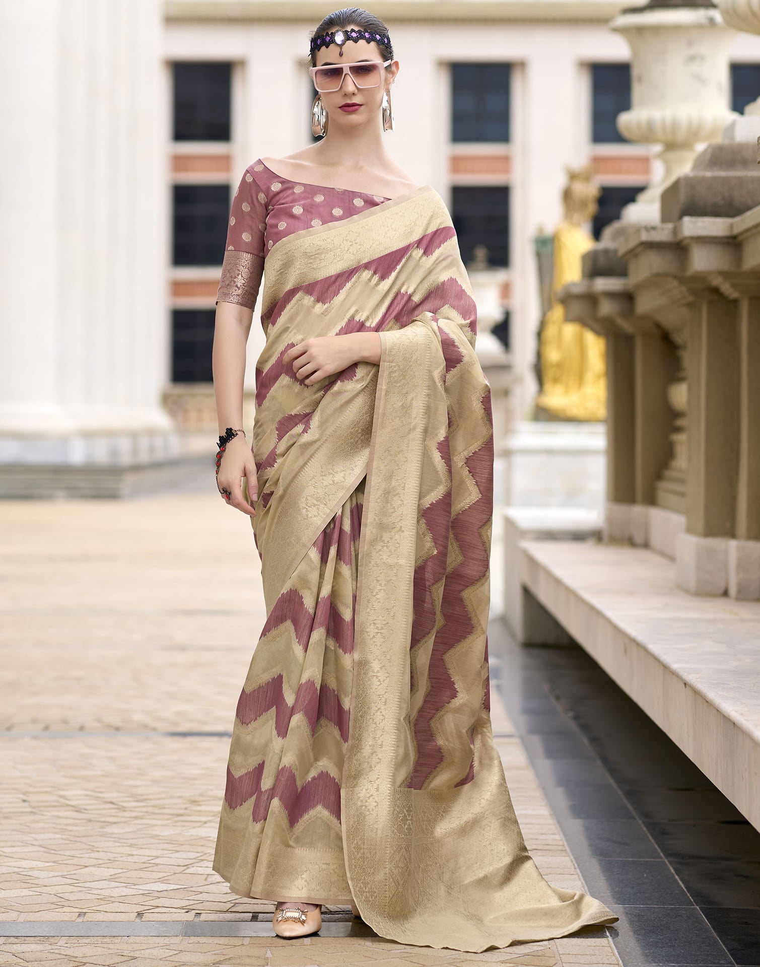 Beige Cotton Woven Saree