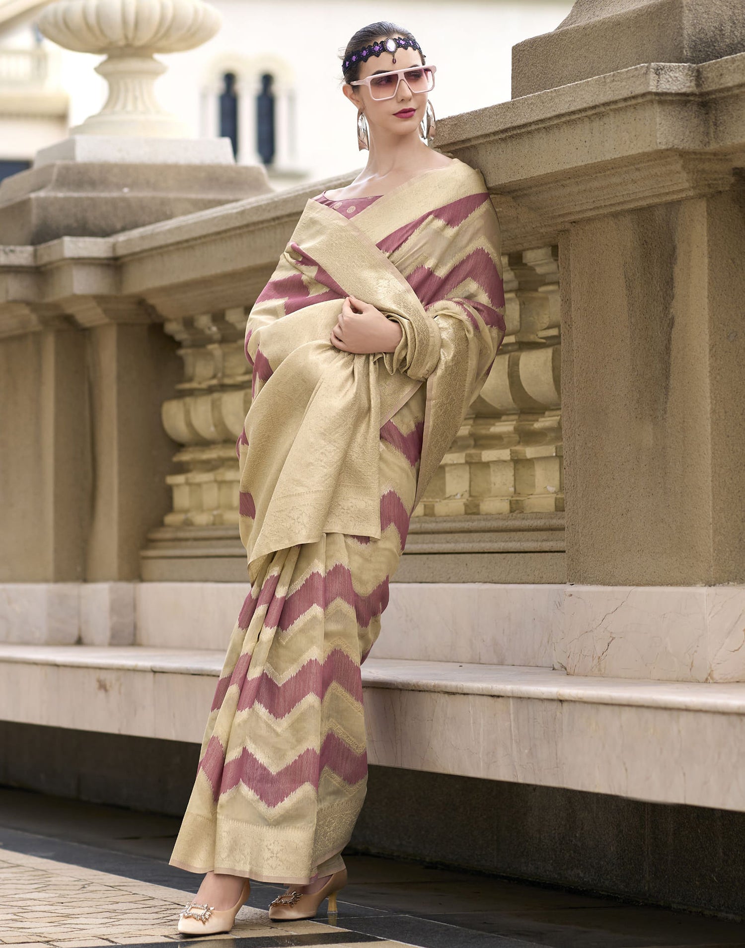 Beige Cotton Woven Saree