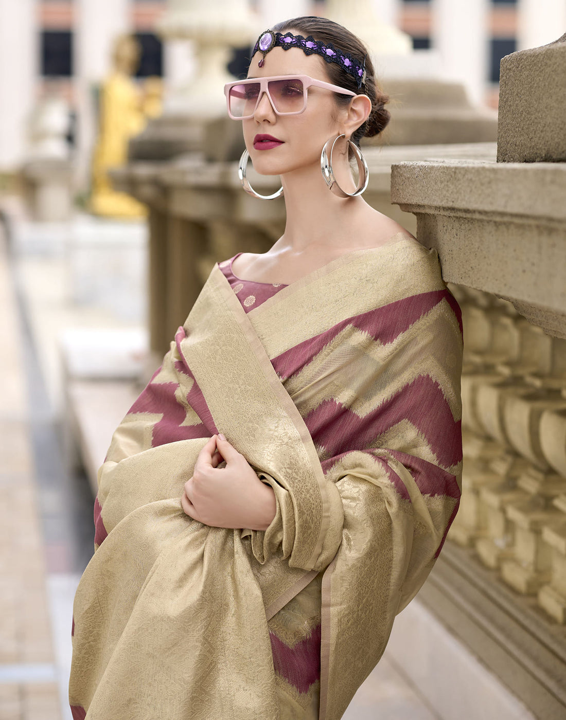 Beige Cotton Woven Saree