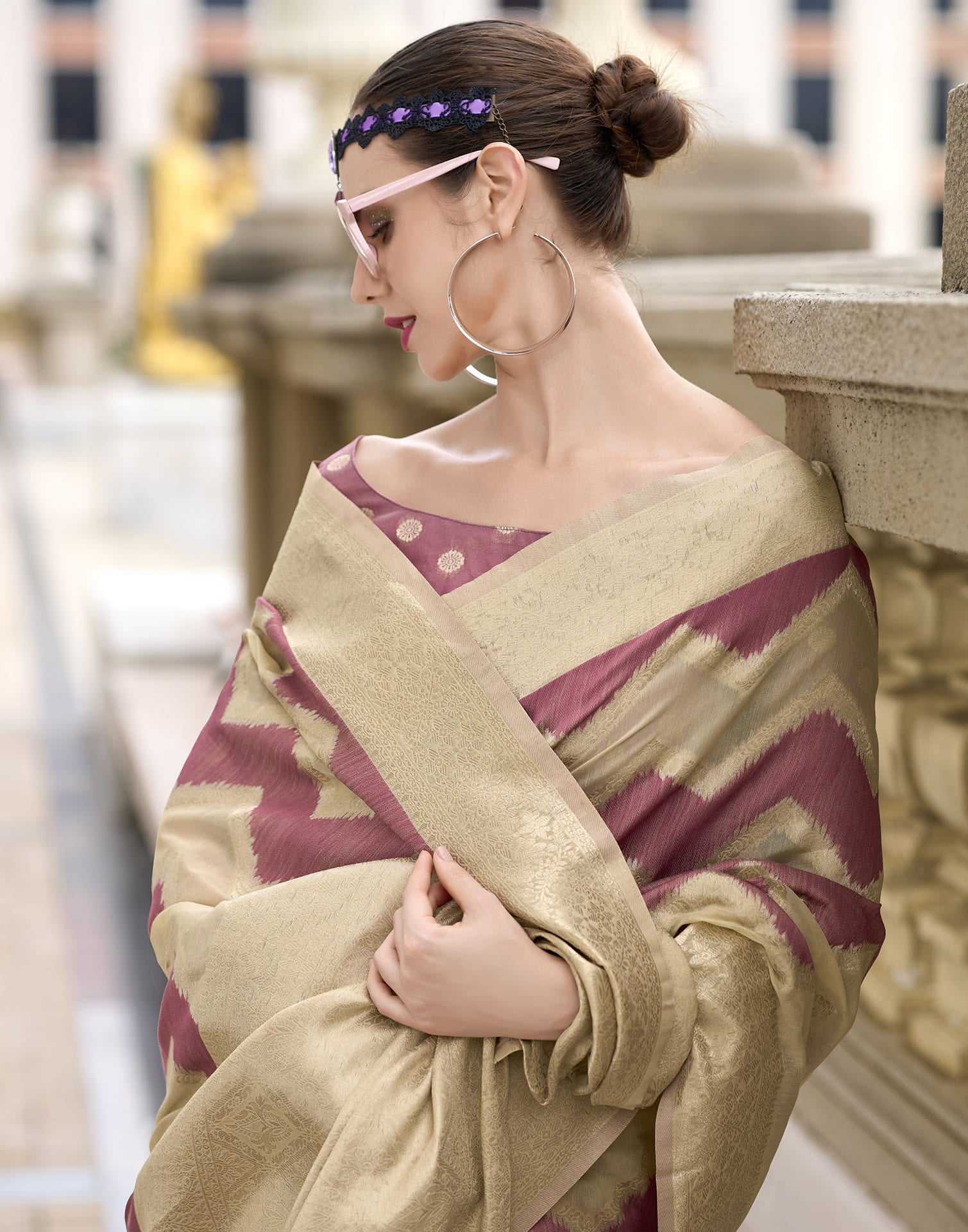 Beige Cotton Woven Saree