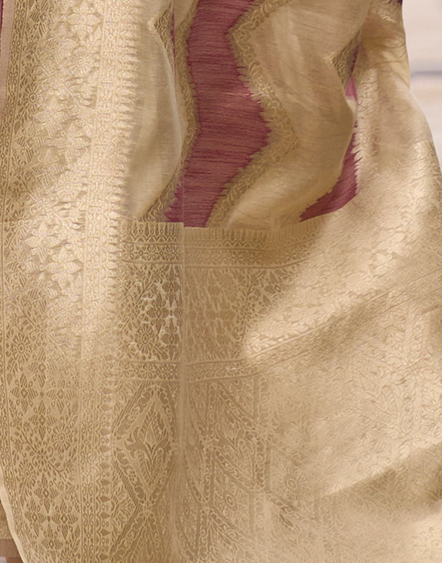 Beige Cotton Woven Saree