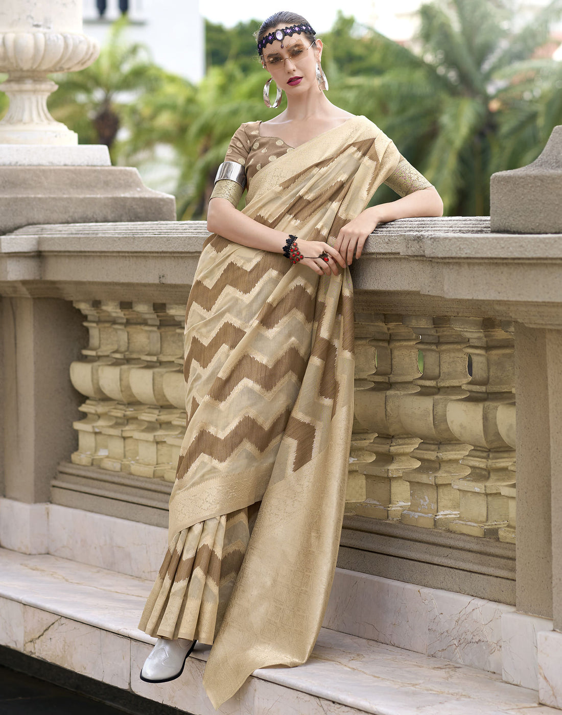 Beige Cotton Woven Saree