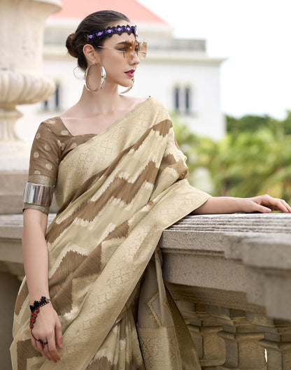 Beige Cotton Woven Saree