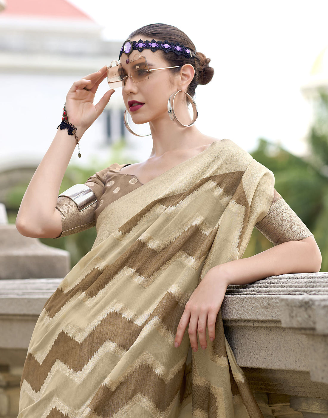 Beige Cotton Woven Saree