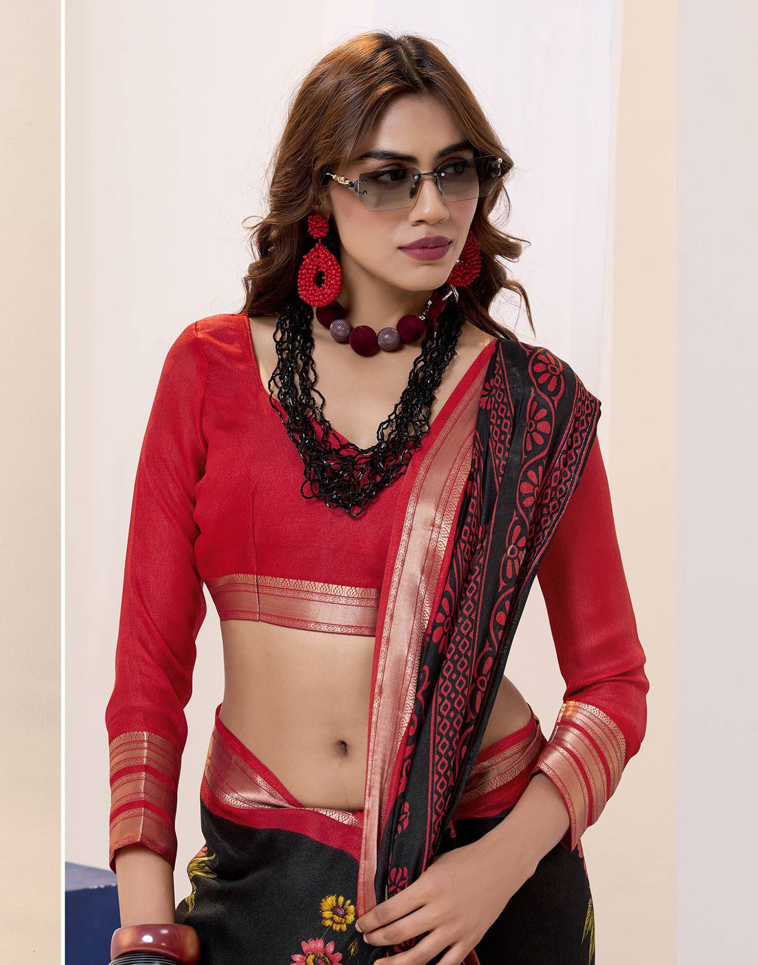 Black Floral Printed Georgette Saree