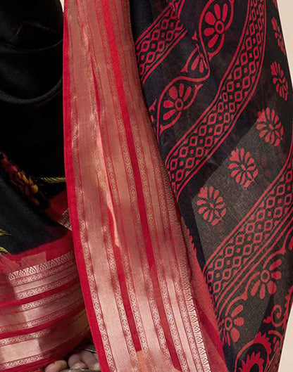 Black Floral Printed Georgette Saree