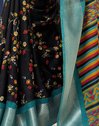 Black Floral Printed Georgette Saree