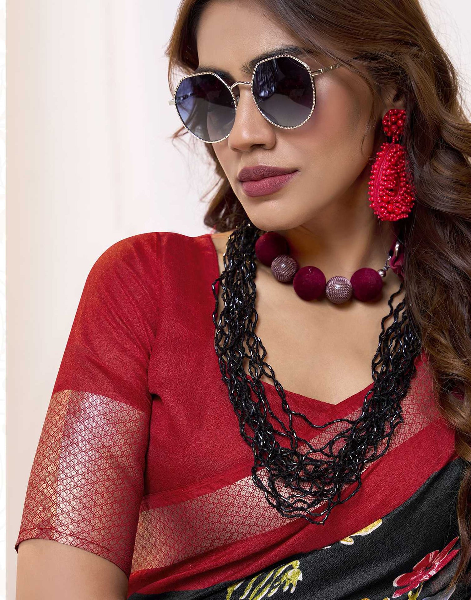 Black Floral Printed Georgette Saree