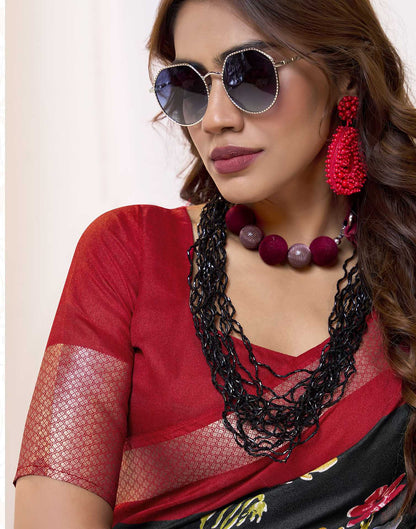 Black Floral Printed Georgette Saree